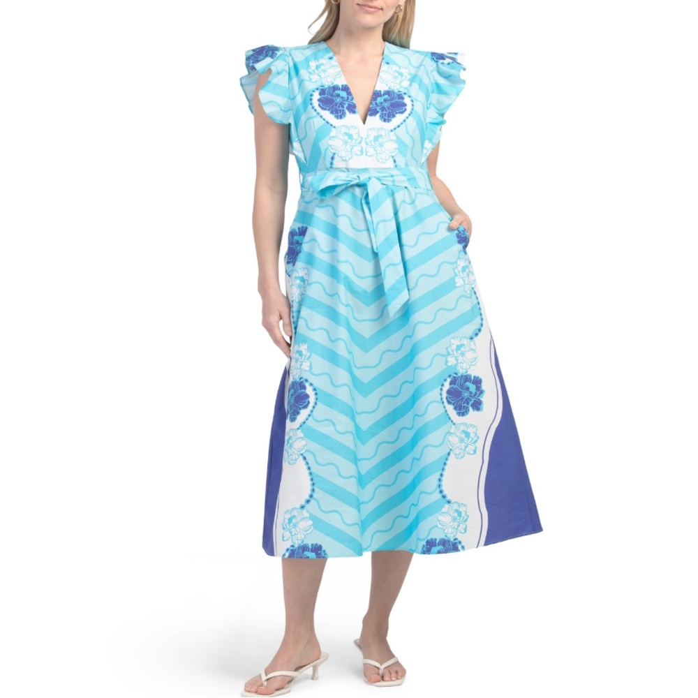 NWT. Anthropologie’s CELINA MOON, Aqua and White Floral Maxi Dress, S, M, L